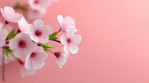 Close Up of Bright Pink Cherry Blossom Flowers Against Soft Pink Background