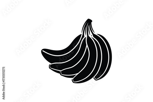 A simple black and white illustration of a bunch of bananas