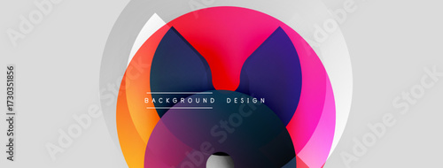 Abstract colorful circles overlap, creating dynamic visual effect. Gradient hues blend, forming modern background design. Text reads background design.