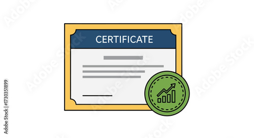 Achievement certificate with growth chart symbolizes professional accomplishment and validation of
