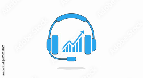 Customer service performance tracking with headset and upward trending growth chart