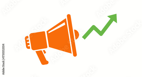 Loudspeaker and rising arrow, representing successful marketing campaigns and growth