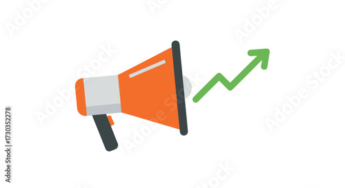 Vibrant megaphone illustration with upward trending graph symbolizes success and promotion