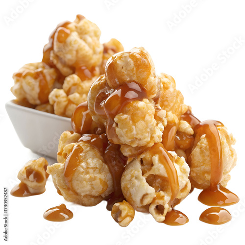 Tasty caramel glazed popcorn isolated on transparent background