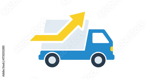 Express delivery service vehicle with upward arrow symbolizes growth and efficiency within the