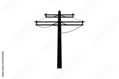 Simple illustration of a black power line pole against a white background