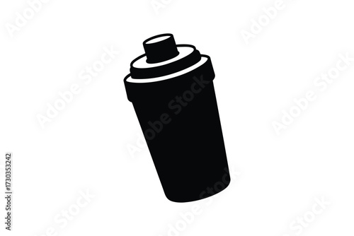 Simple black and white illustration of a cocktail shaker isolated on white