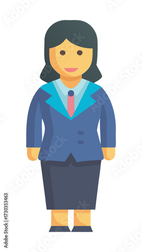 Corporate female employee icon shown as a vector graphic of a professional woman in a business suit, perfect as a user avatar