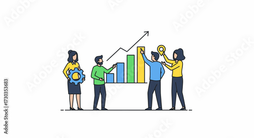 Business collaboration boosts statistics with teamwork and analytical vision for achievement