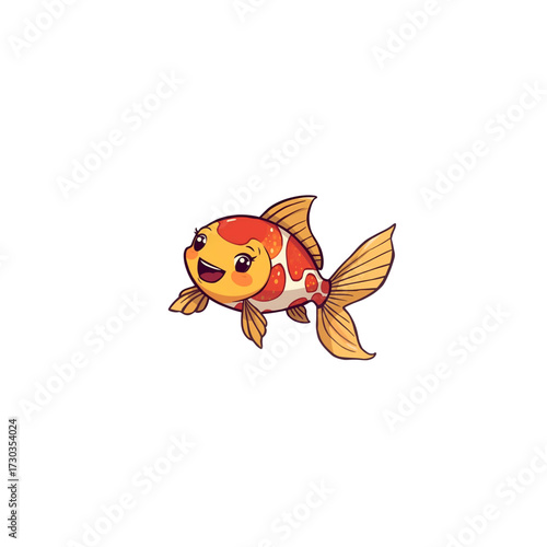 Cute Goldfish Illustration Cheerful Cartoon Aquatic Animal with Orange and White Markings