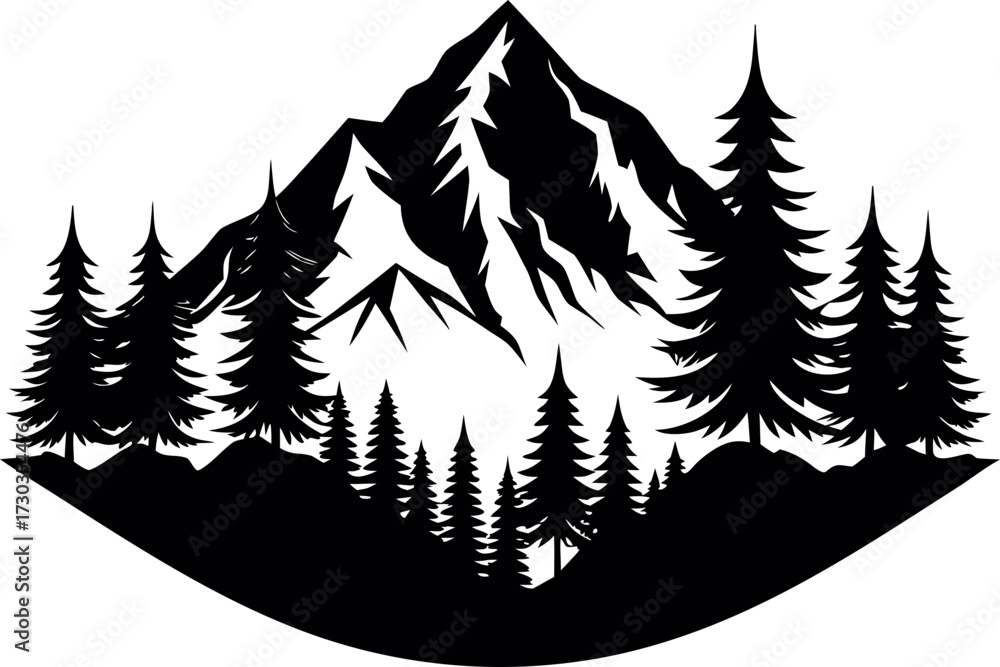 Obraz premium Glacier and mountain range silhouette vector, Winter landscape illustration design