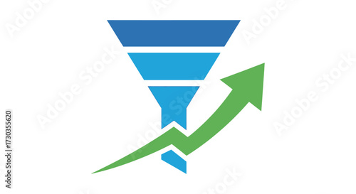 Conversion funnel with an upward arrow showcases efficient business process success