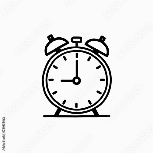 Classic alarm clock illustration with bells and hands showing time  