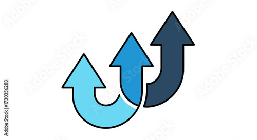 Gradient ascendance: A trio of upward arrows symbolizing progress and iterative growth cycle