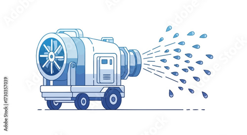 Blue cartoon water cannon sprinkler illustration on white backdrop