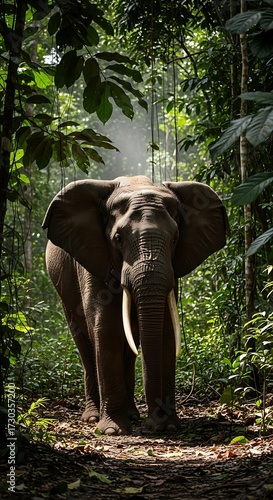 Majestic Elephant in Lush Jungle.