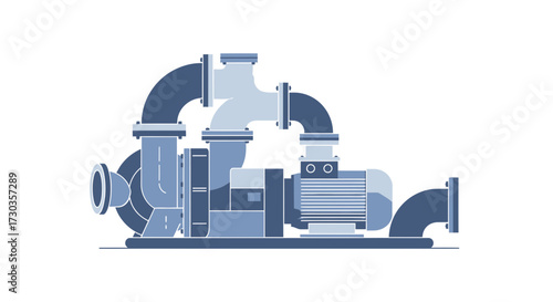 Complex industrial water pump system with various pipe connections