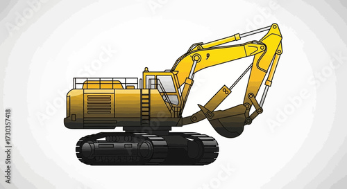 Detailed Excavator Illustration Showcasing Heavy Equipment and Construction