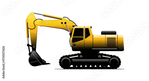 Detailed vector illustration of a yellow excavator on a white background