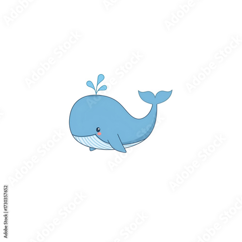 A delightful blue cartoon whale illustration featuring a friendly, smiling marine animal spouting water, perfect for children's books, educational materials, or playful aquatic design projects