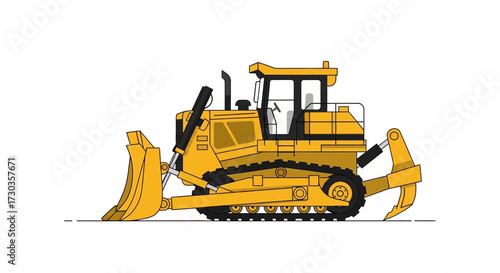 Detailed Yellow Bulldozer Illustration on White Background Graphic Design