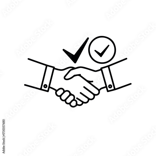 Alliance and Ratified Decision Handshake with Checkmark Vector Icon