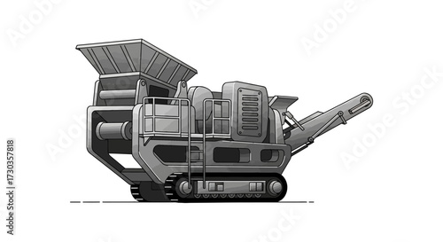 Grayscale cartoon illustration of heavy machinery on an isolated background