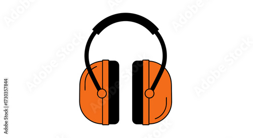 Graphic illustration of orange and black earmuffs for hearing protection