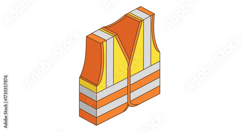 High-visibility reflective safety vest in orange and yellow isometric view