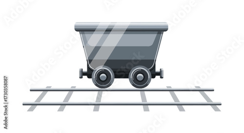 Illustration of a vintage mine cart on a simple rail track design