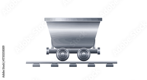 Illustration of a stylized mine cart on tracks against a plain background