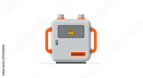 Illustrative depiction of an electrical panel with warning symbols and signage
