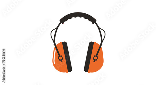 Isolated orange industrial ear protection headphones on white background
