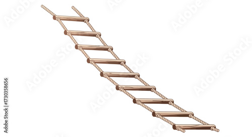Isolated rope ladder illustration with wooden steps on a white background