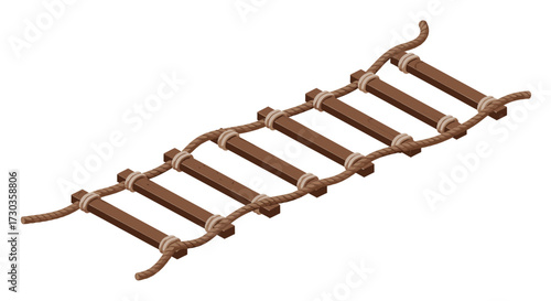 Isometric illustration depicting a rope ladder on a clean white background