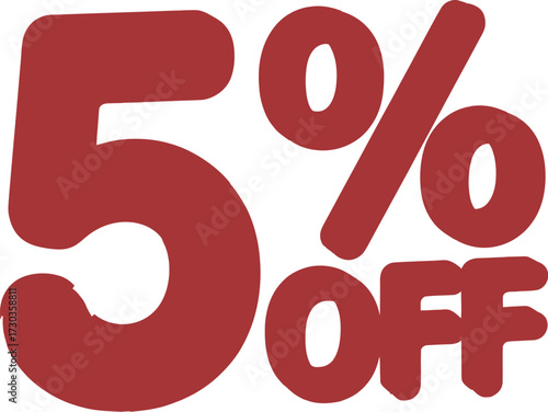 Bold red graphic displaying a 5% discount offer, perfect for sales promotions