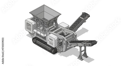 Isometric illustration of a modern track mounted crushing machine