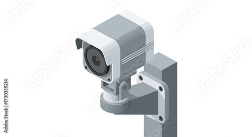 Isometric Illustration of Security Camera System for Crime Prevention