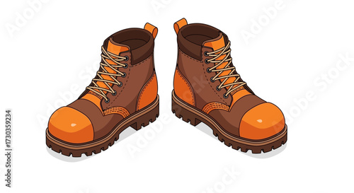Isometric illustration of sturdy work boots for outdoor adventures