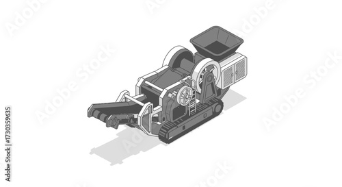 Isometric vector illustration of a mobile jaw crusher, mining equipment
