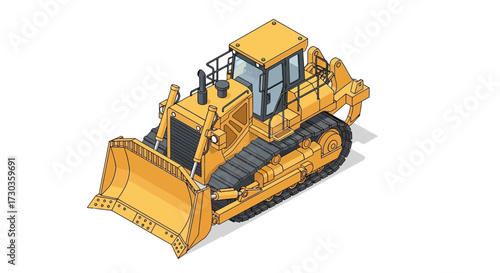 Isometric view illustration of a bulldozer on an isolated white background