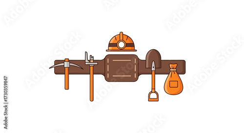 Mining equipment essentials depicted in a clean and modern flat design style