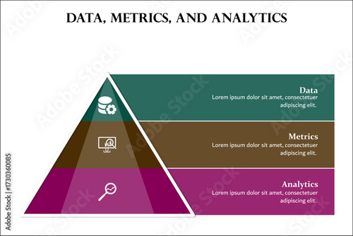 Data, Metrics, and analytics. Infographic template with icons and description placeholder