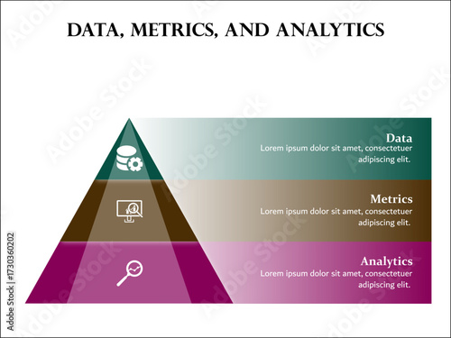 Data, Metrics, and analytics. Infographic template with icons and description placeholder