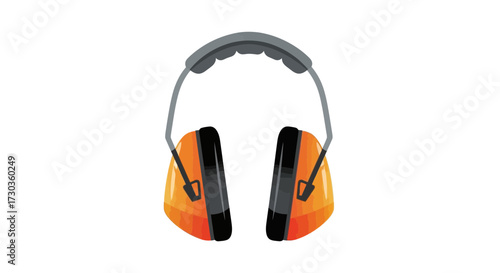 Protective orange earmuffs, safety equipment for noise reduction, work hazard