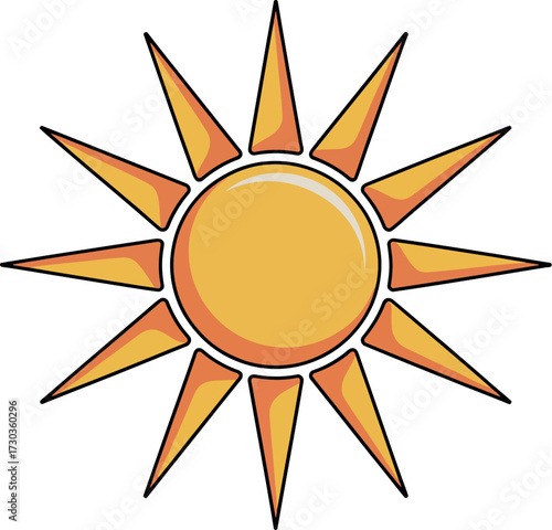 Bright yellow sun with sharp rays, a symbol of warmth and energy on a clear day.