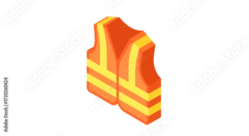 Safety vest with bright stripes, isometric representation on clean backdrop