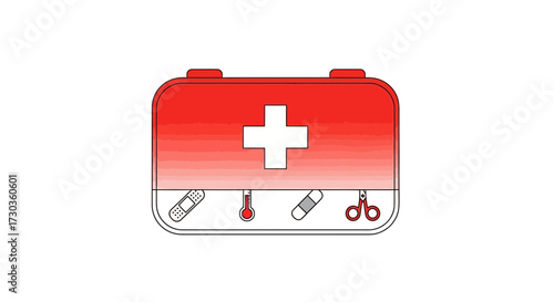 Stylized first aid kit with essential medical supplies illustration