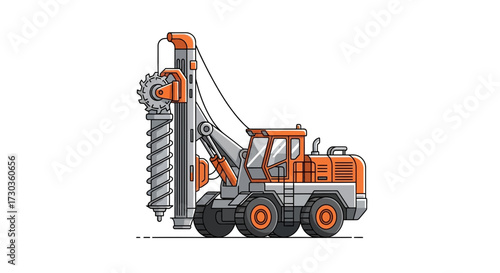 Stylized illustration of a drilling rig machine with clear outline design