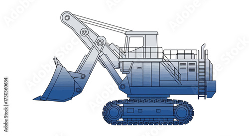 Stylized illustration of a massive digging excavator for mining tasks
